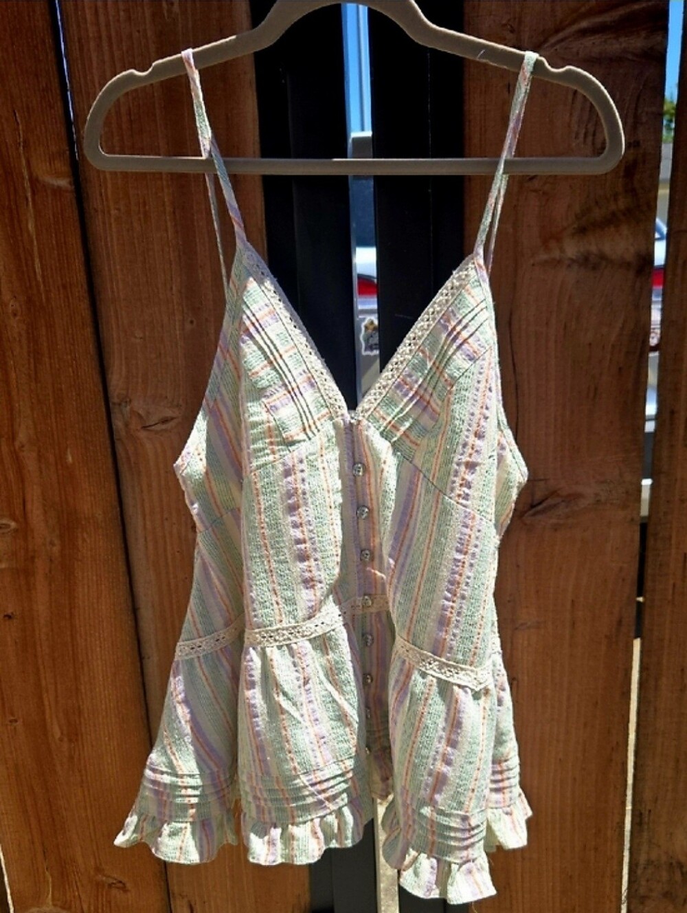 POL Pastel Striped Smocked Tank Top ( one size fits most )